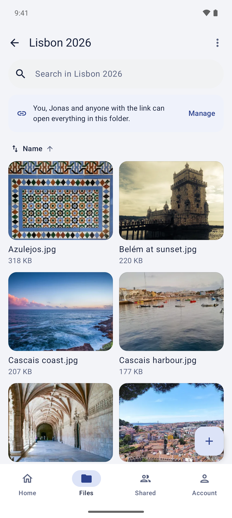 The same folder of photos as a grid, and who can open it, in the Android app.