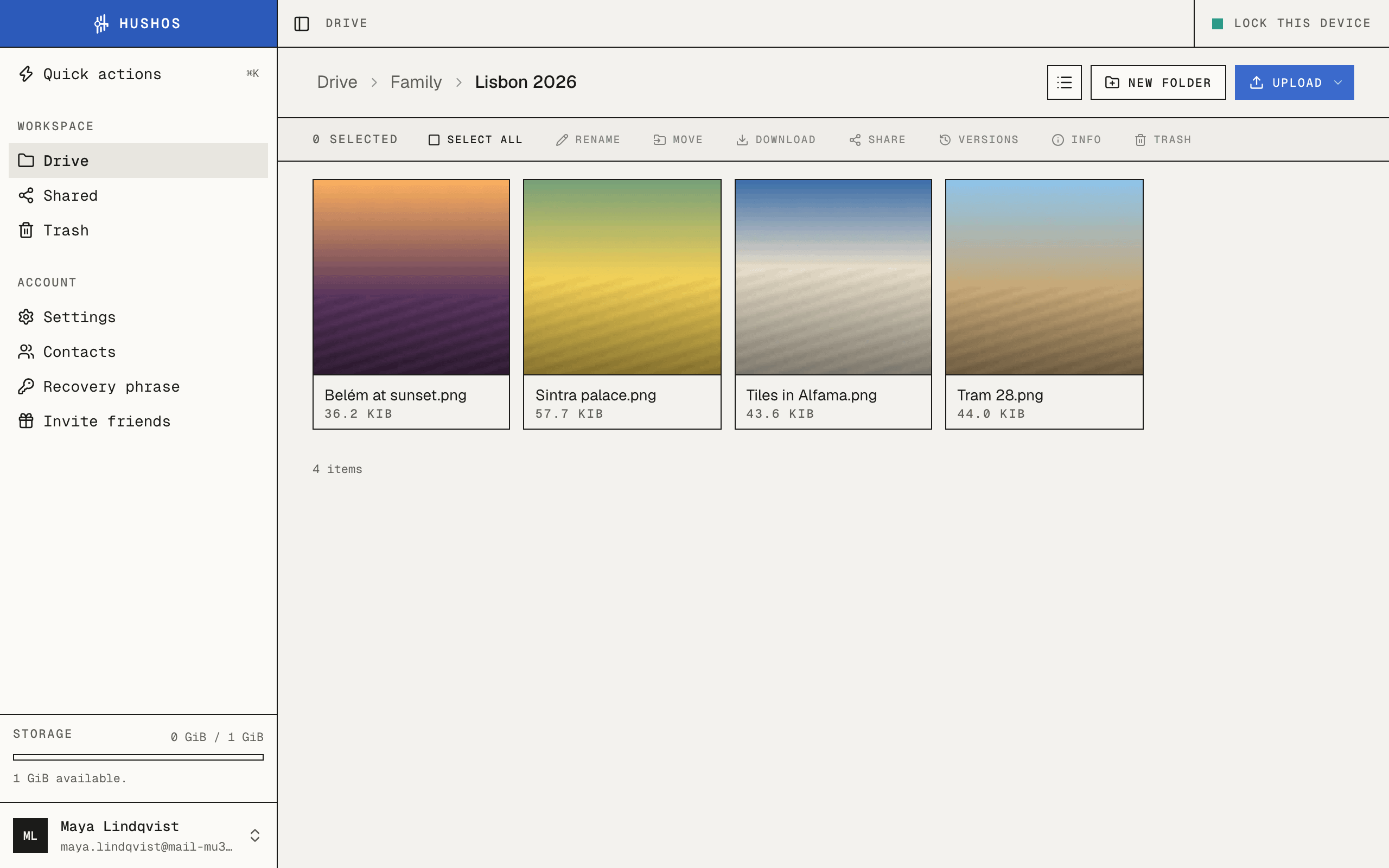 A folder of holiday photos shown as a grid of thumbnails, each made on the device before upload.