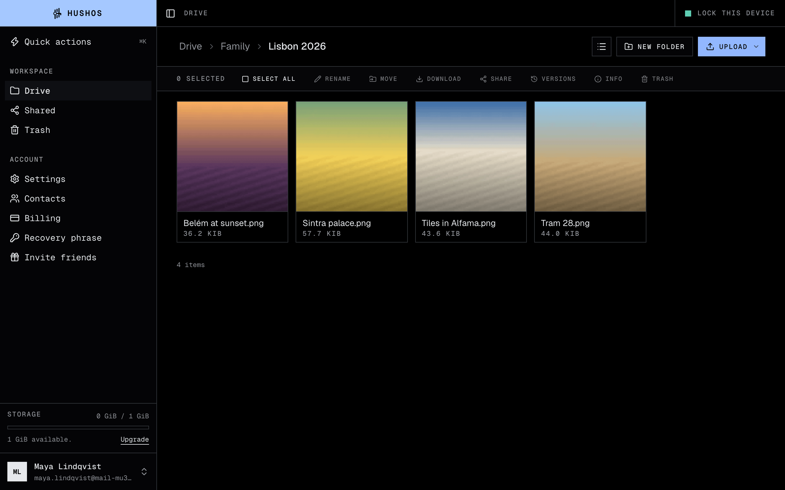 A folder of holiday photos shown as a grid of thumbnails, each made on the device before upload.